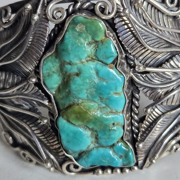 Vintage Navajo Sterling Turquoise Nugget Cuff Bracelet Royston Style Heavy 69gm - Picture 4 of 16